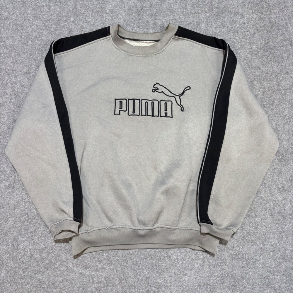 Vintage Puma Crewneck Sweatshirt Grey Black Logo Pullover Mens Large 90s Sporty